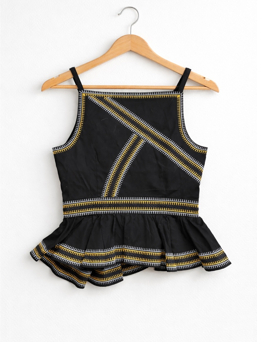 White House Black Market Black Peplum Tank with Yellow & White Trim